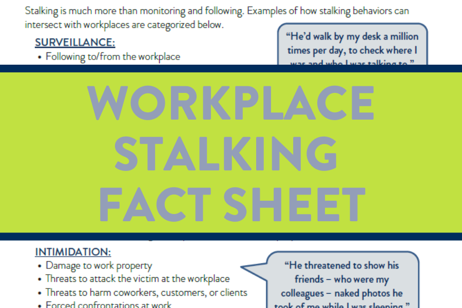 green background with gray letters that say "workplace stalking fact sheet"